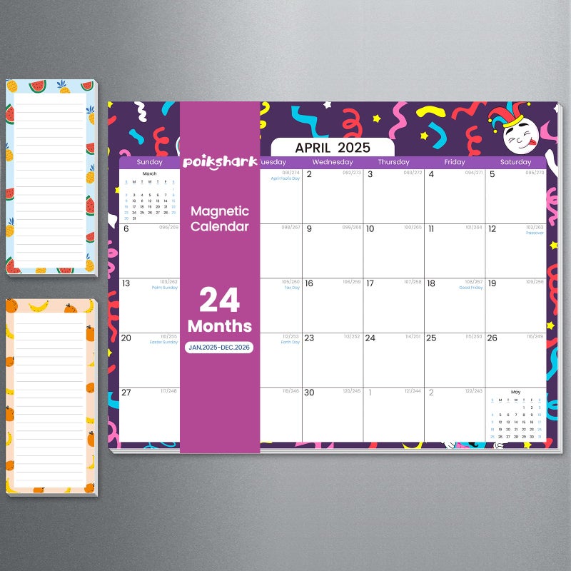 POIKSHARK 2025-2026 Magnetic Calendar for Refrigerator with 2 Pack Magnetic Note Pad for Fridge  2 Year from January 2025 to December 2026 with Seasonal Patterns  Aesthetic Magnet Wall Calendar - 11 ' '*8.5 ' ' - Image 1